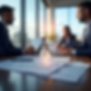 Professional Meeting Space for Financial Advisory A professional meeting space with financial documents and a laptop, representing advisory services.